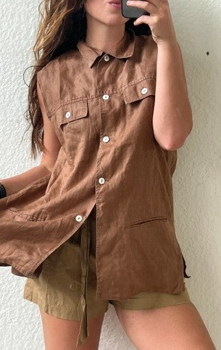 LINEN Sleeveless Shirt Vintage Piece