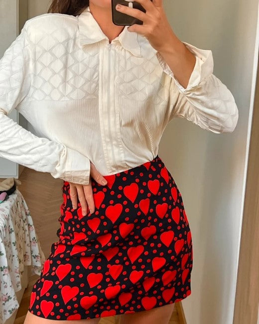 SAINT LAURENT Heart Print Mini Skirt 2000s Archive