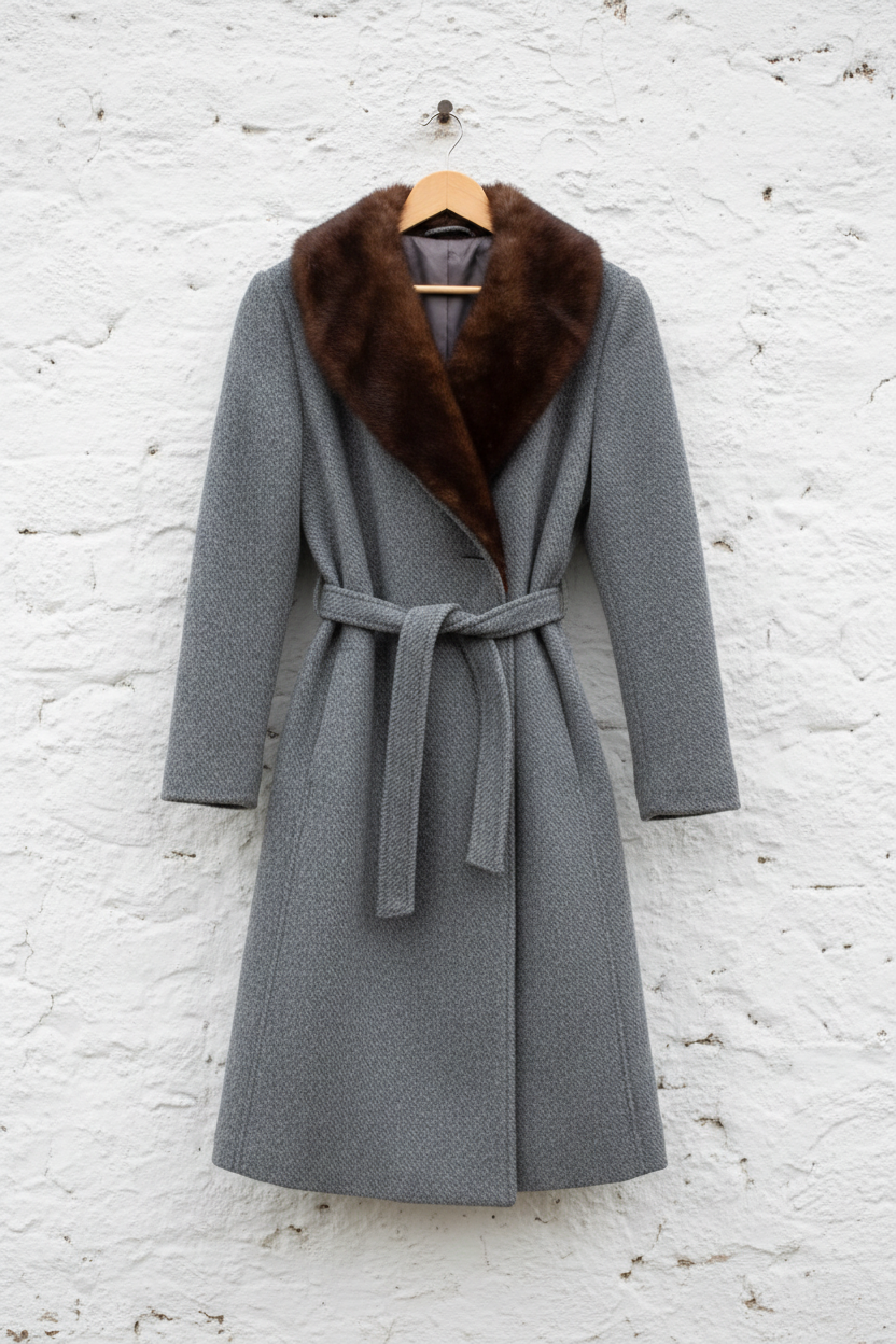 Cappotto grigio su muro rustico