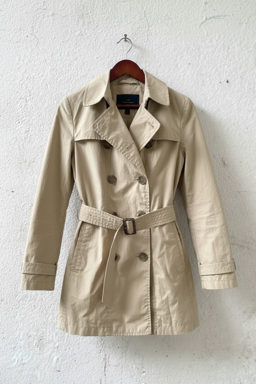 Trench beige su muro rustico