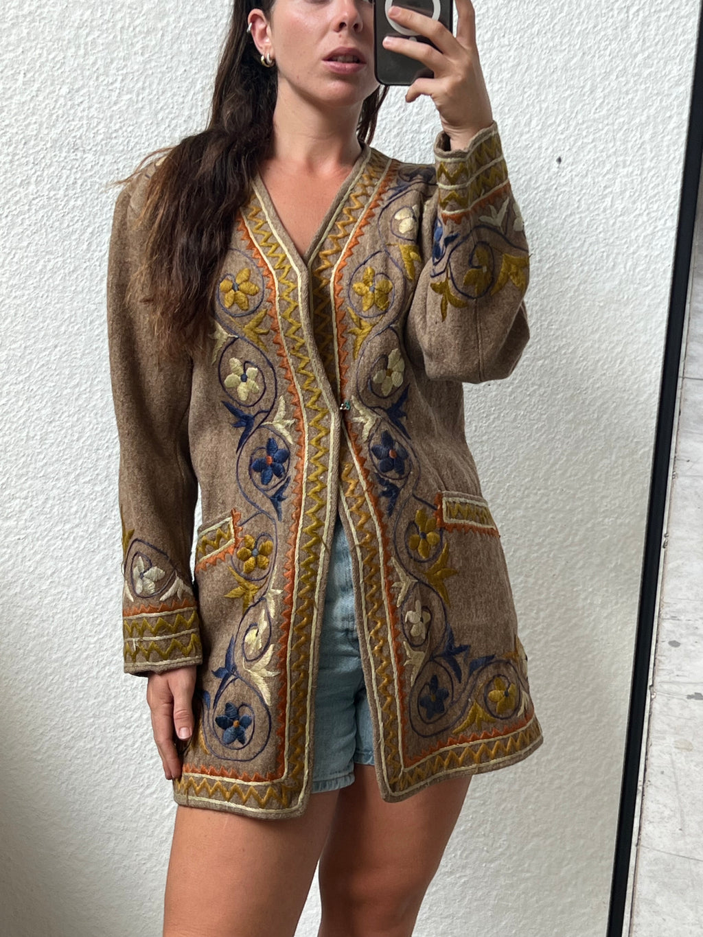 Giacca decorata in lana di alpaca