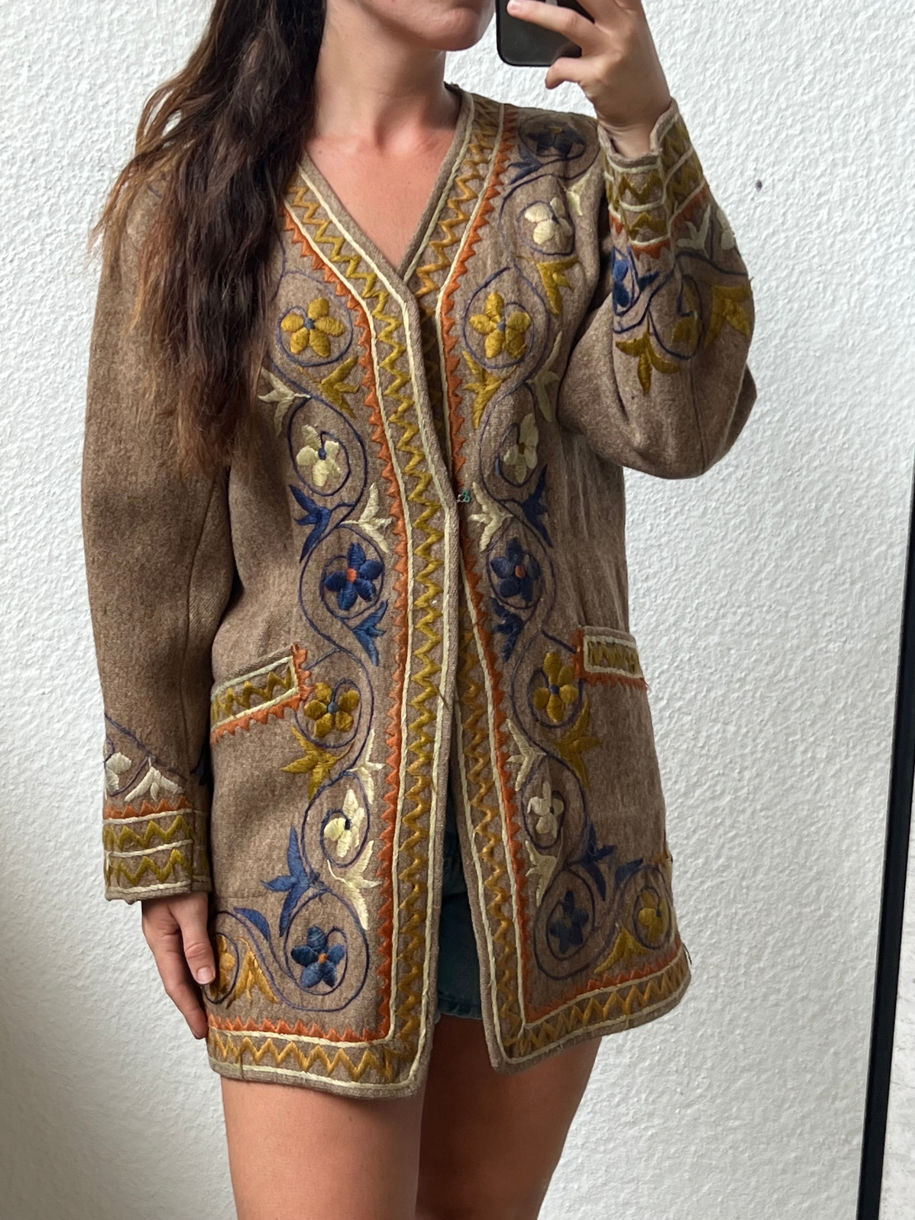 Giacca decorata in lana di alpaca