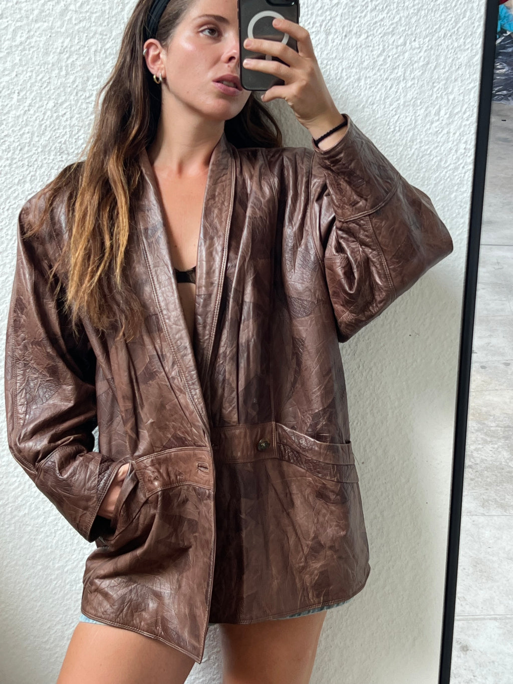 Giacca in vera pelle marrone