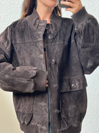 Giacca strutturata in camoscio nera