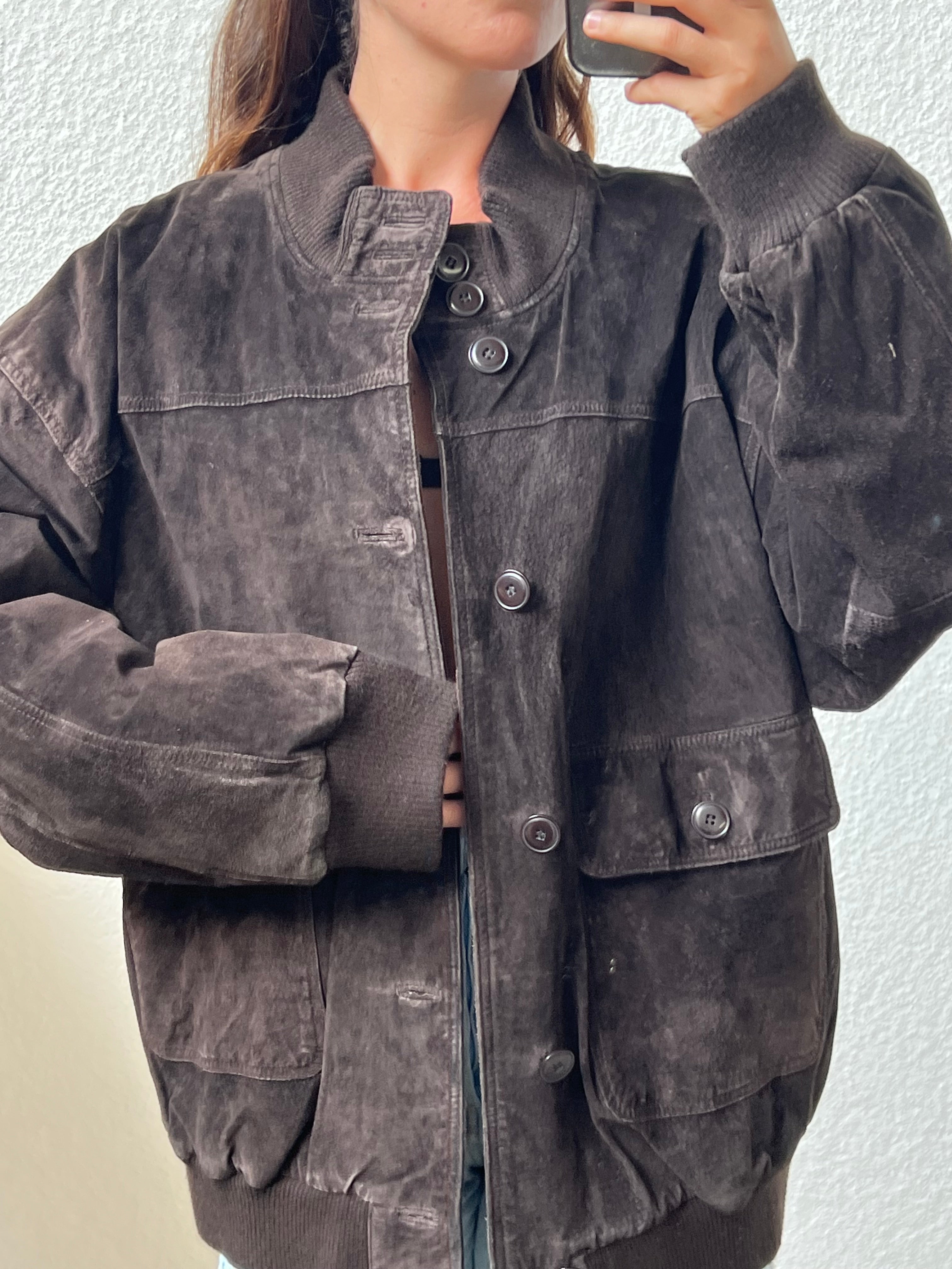 Giacca strutturata in camoscio nera
