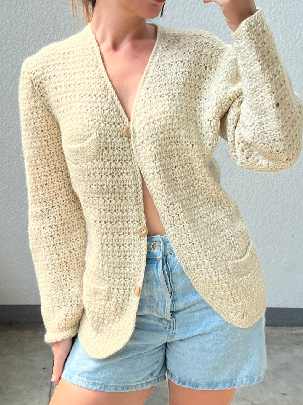 Cardigan beige 100% lana