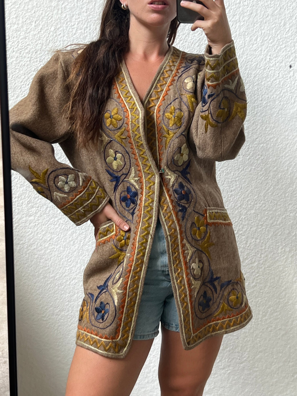 Giacca decorata in lana di alpaca