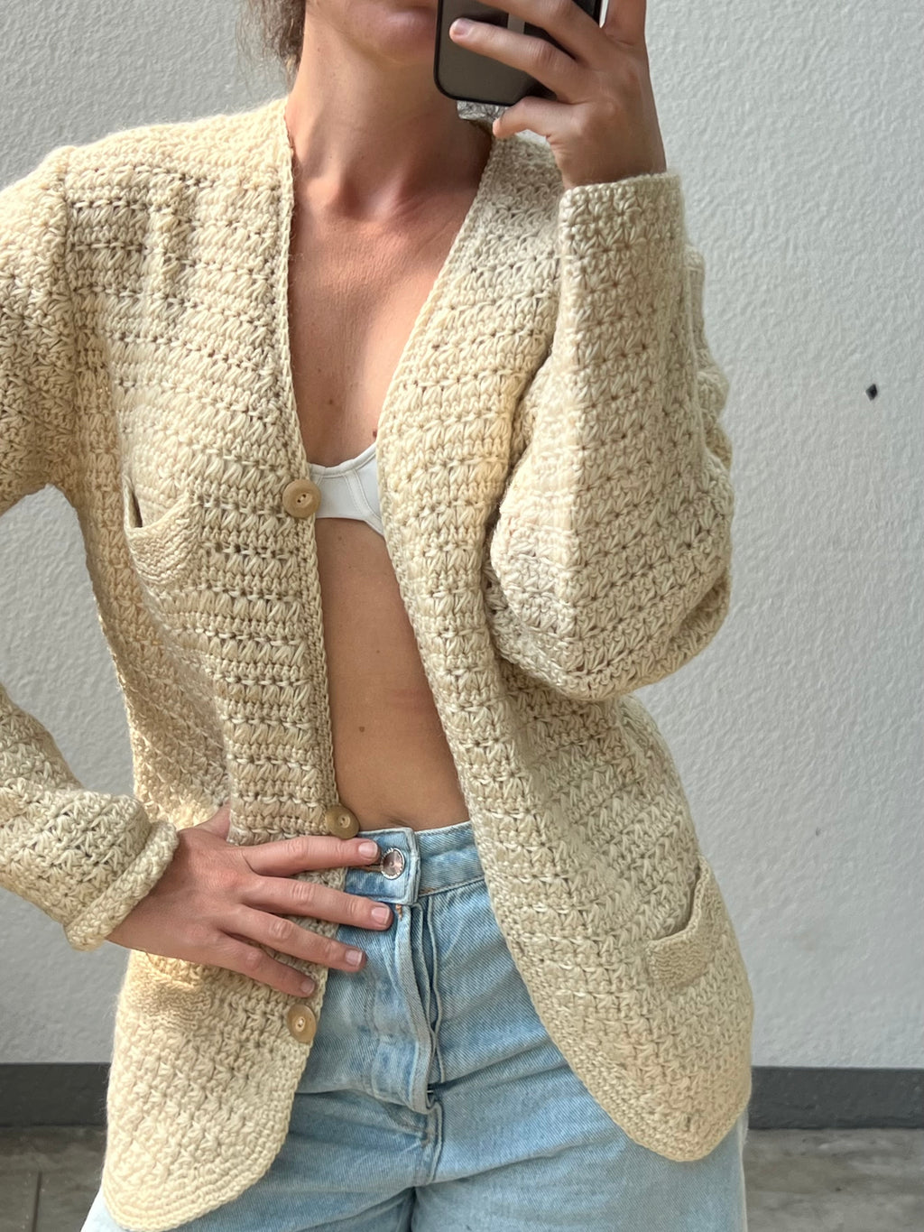 Cardigan beige 100% lana