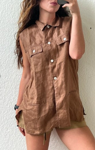 LINEN Sleeveless Shirt Vintage Piece