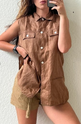 LINEN Sleeveless Shirt Vintage Piece