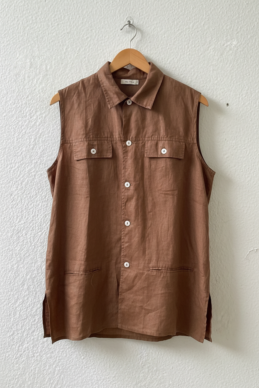 Camicia lino marrone su gruccia