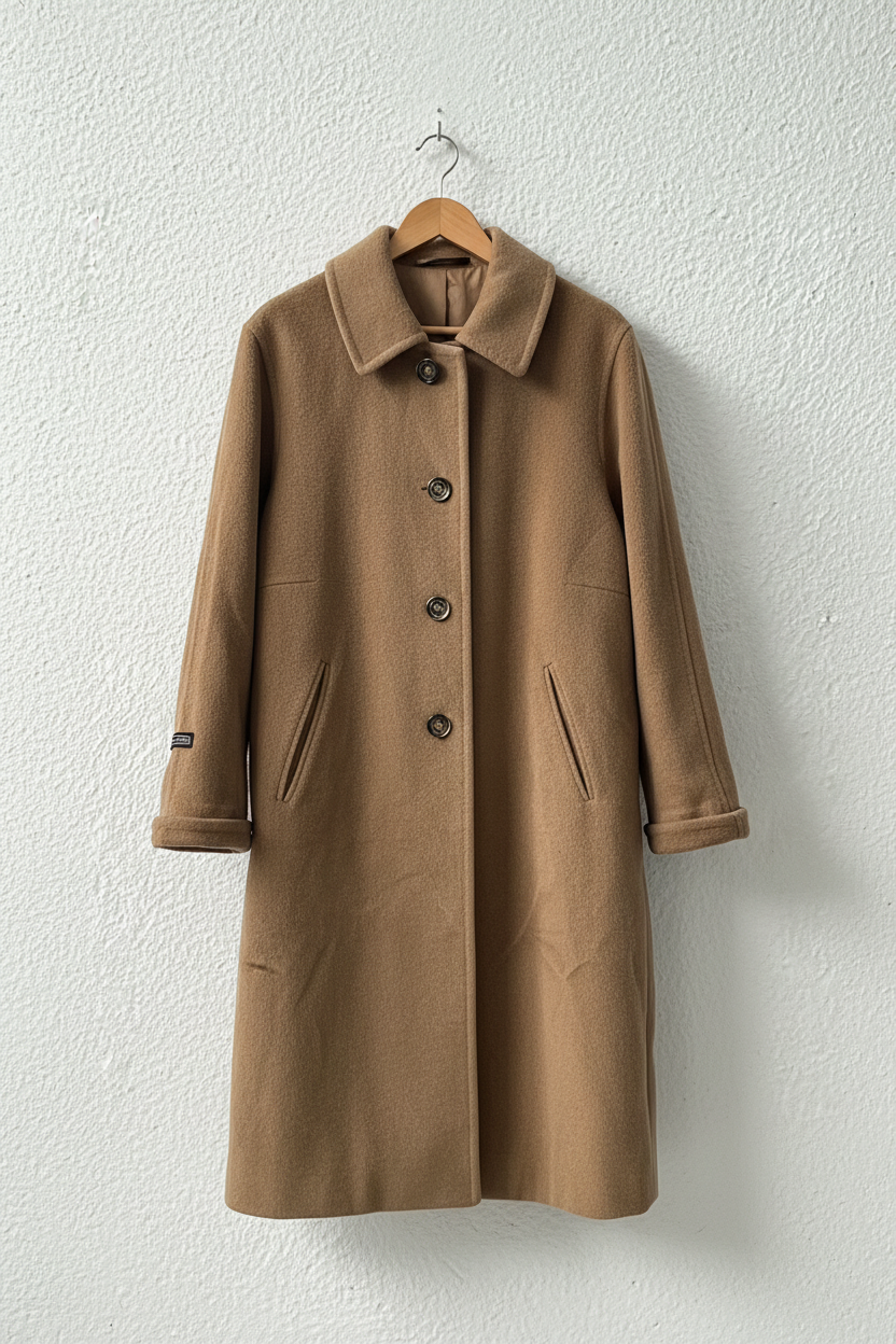 Cappotto cammello bouclé bottoni decorativi su gruccia
