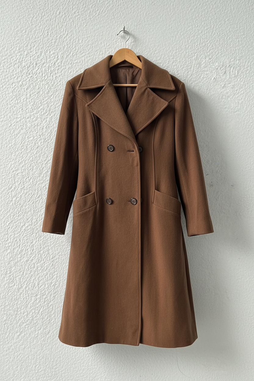 Cappotto cammello revers tasche toppa su gruccia