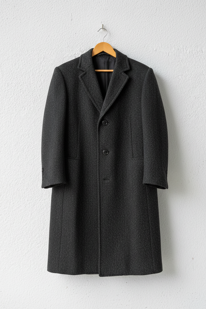 Cappotto grigio antracite tweed revers tre bottoni su gruccia