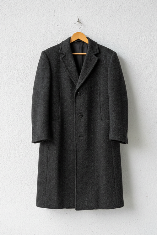 Cappotto grigio antracite tweed revers tre bottoni su gruccia