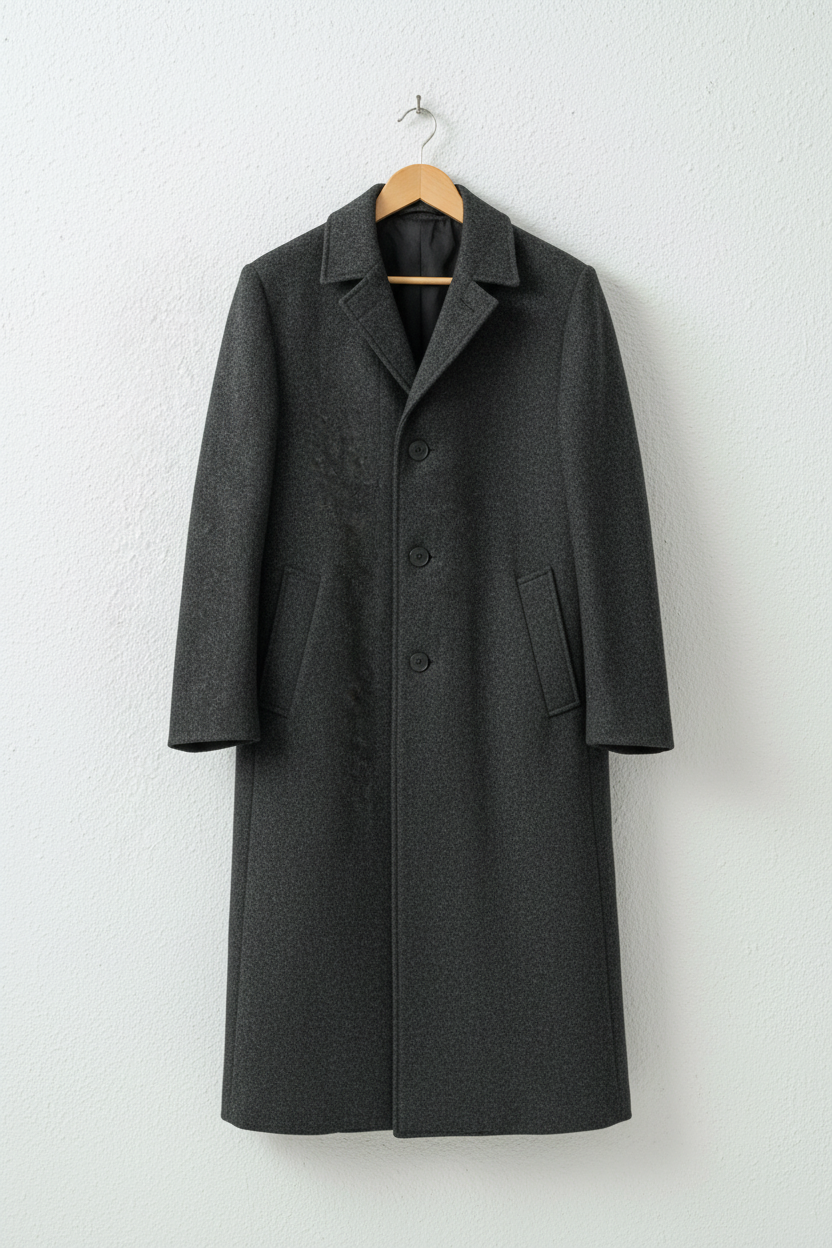 Cappotto grigio medio revers bottoni scuri su gruccia