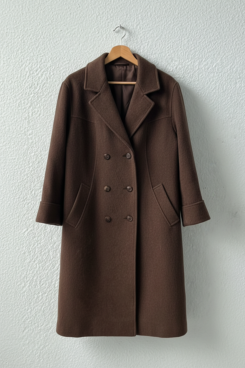 Cappotto marrone cioccolato doppiopetto su gruccia