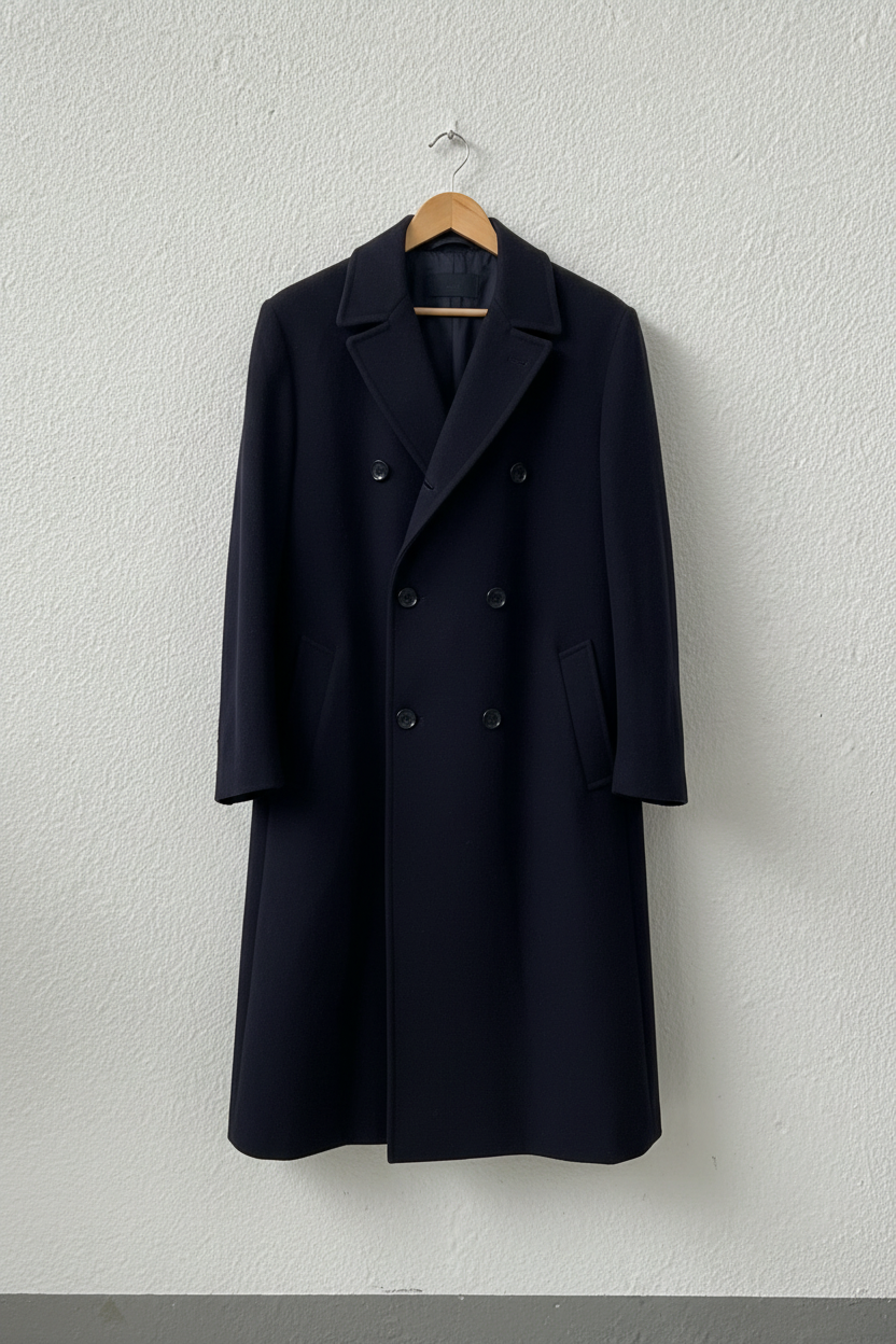 Cappotto navy doppiopetto uomo su gruccia