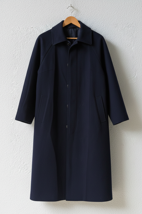 Cappotto navy raglan colletto camicia quattro bottoni su gruccia