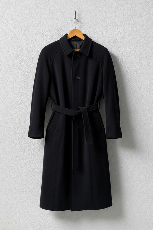 Cappotto nero cintura maniche raglan su gruccia