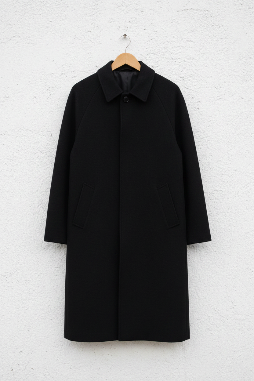 Cappotto nero raglan tre bottoni su gruccia
