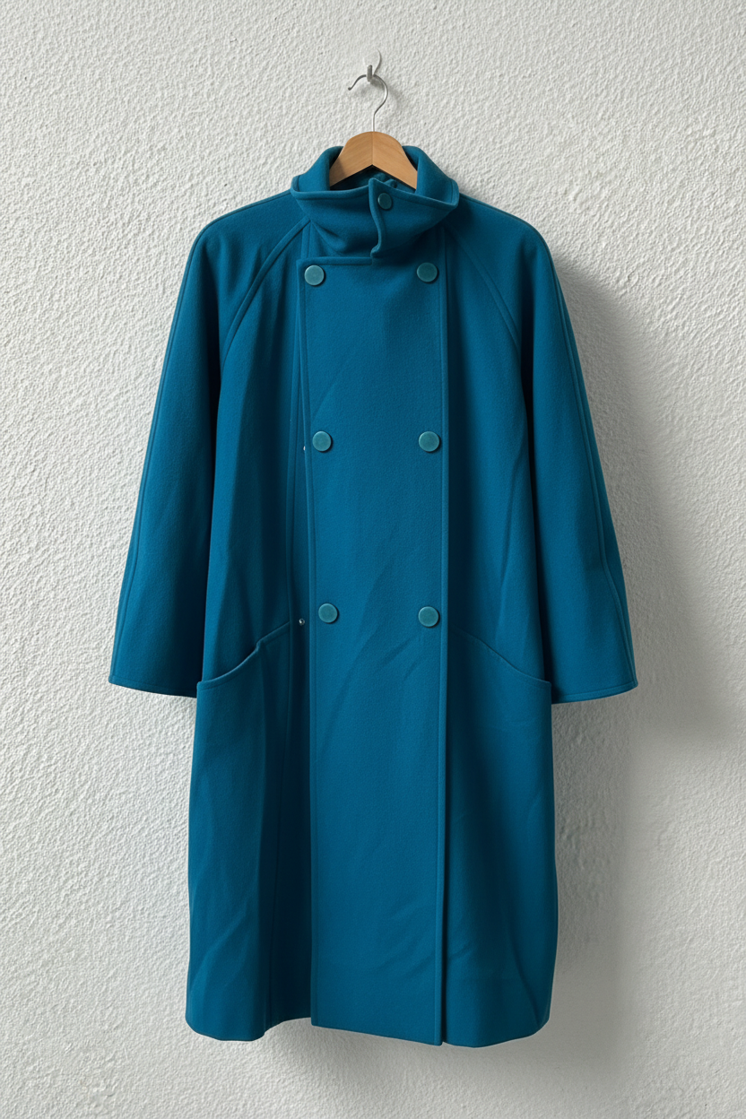 Cappotto teal doppiopetto su gruccia