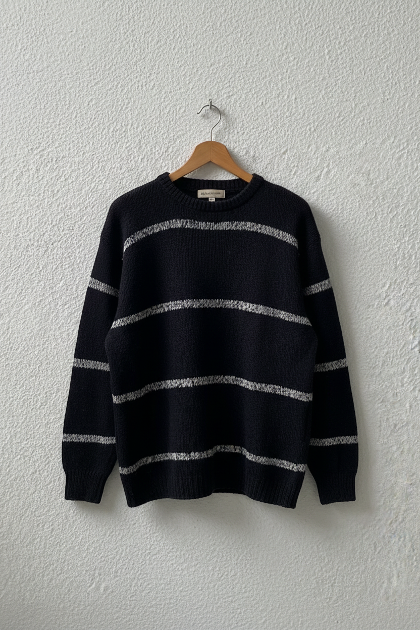 Maglione nero righe grigie girocollo su gruccia