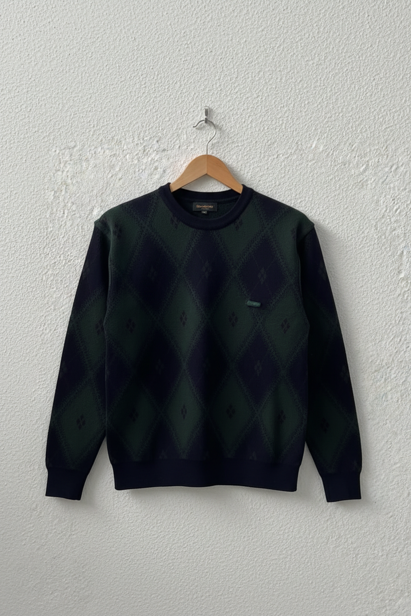 Maglione verde nero argyle girocollo su gruccia