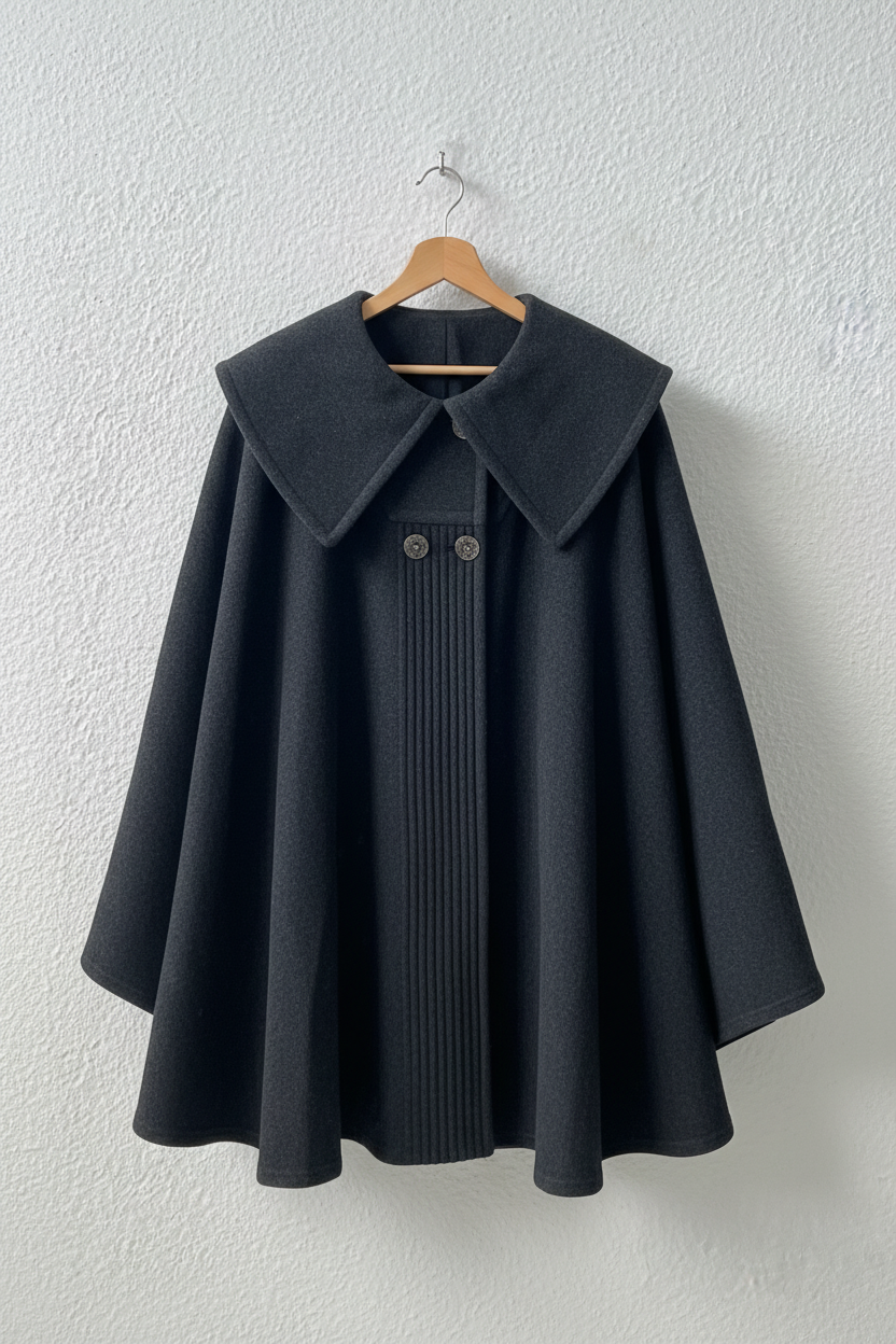 Mantella grigio antracite collo drappeggiato su gruccia